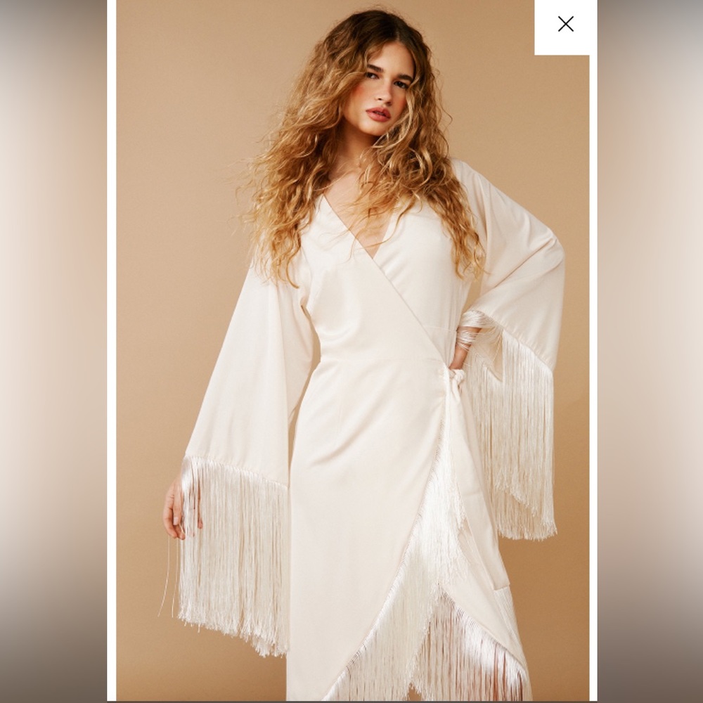 Nastygal white fringe robe dress!